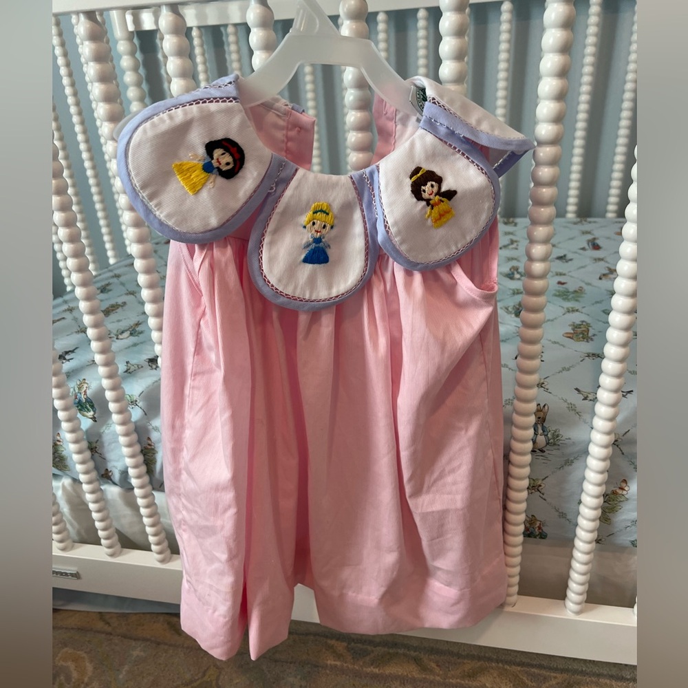 Pink Girls' Dress with Embroidered Princess Collar